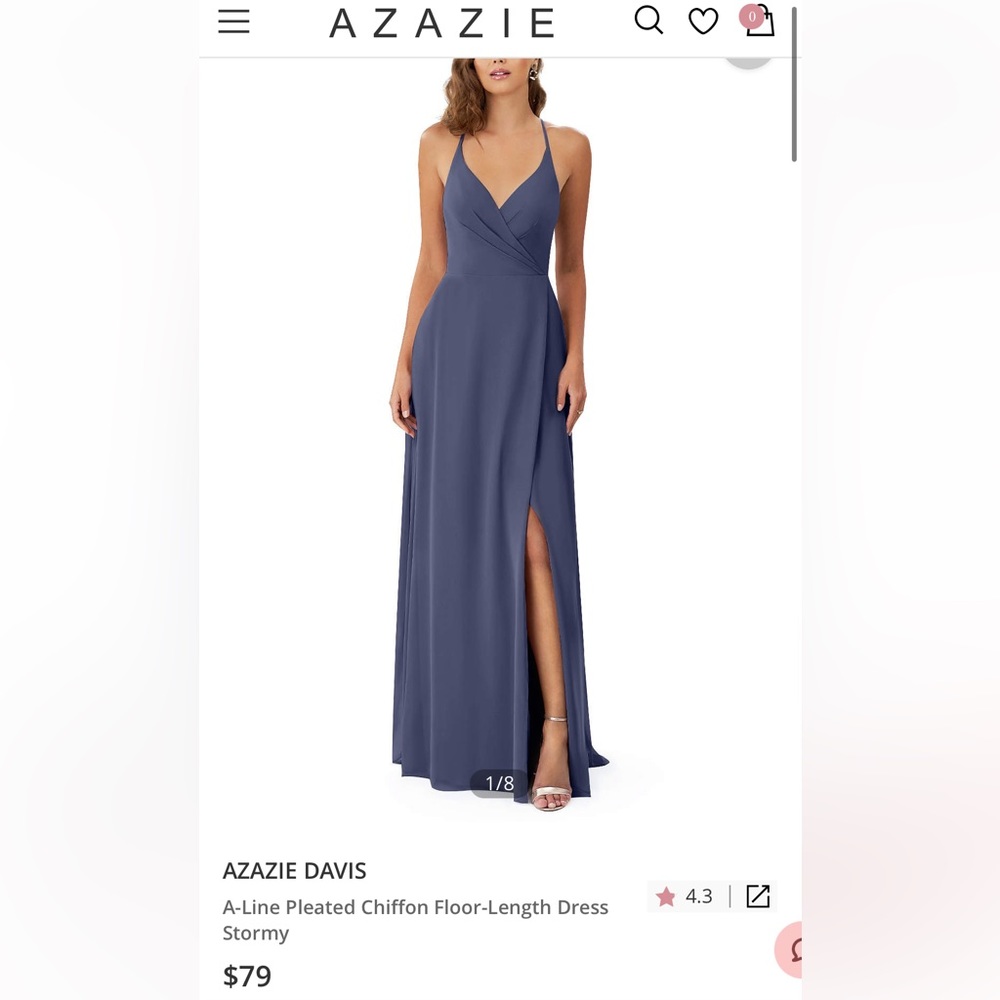 Azazie Davis A-Line Pleated Chiffon Dress in Stormy Blue